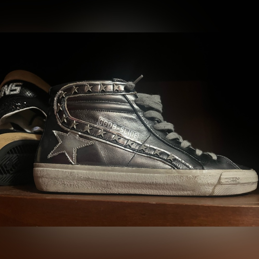 Golden Goose High Top Silver Sneakers. Have box and Bag. Worn a few times.